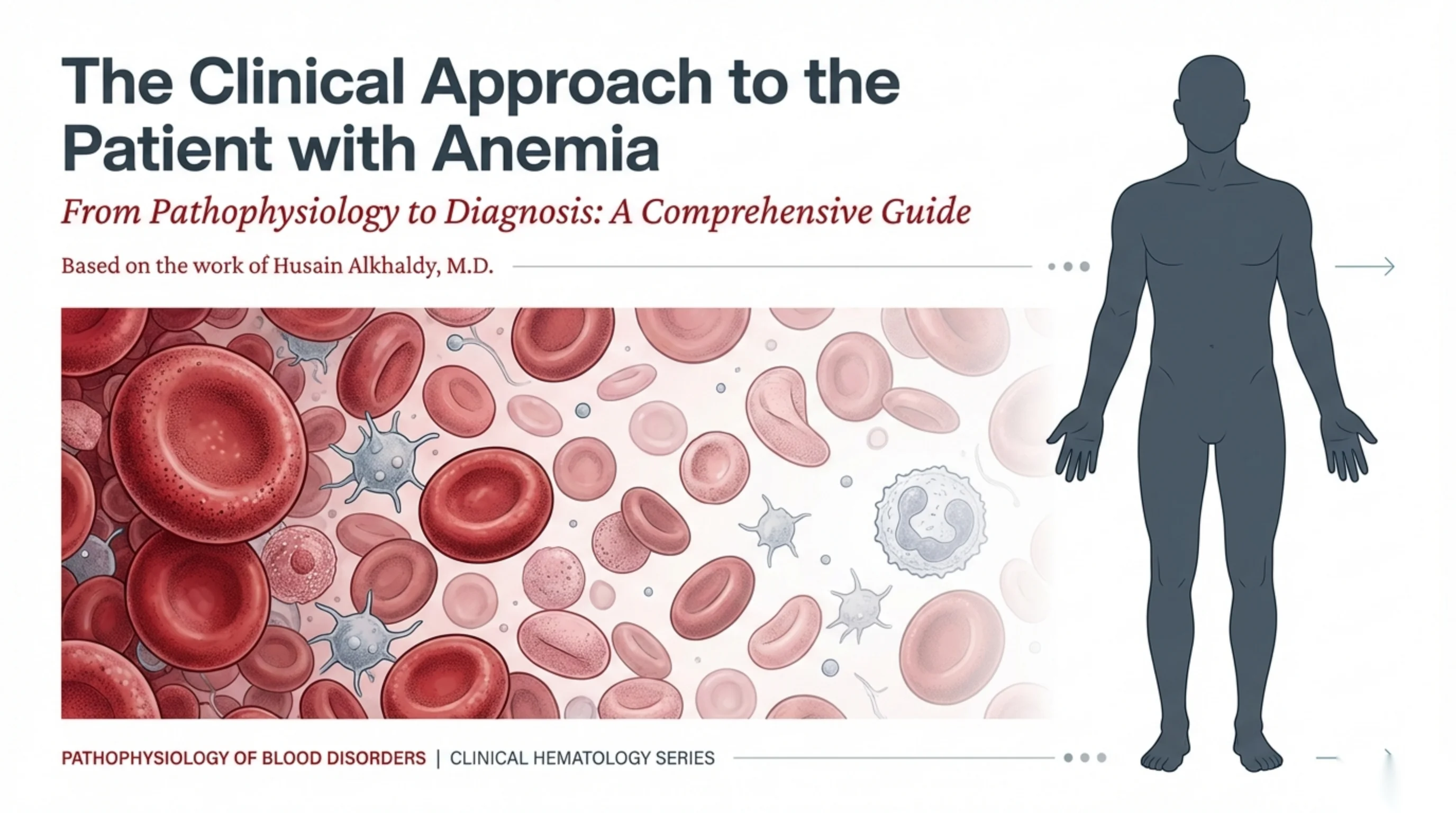 Title slide showing a microscopic view of red blood cells and blood cells beside a human body silhouette.